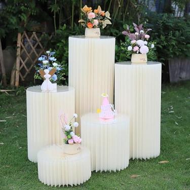 Imagem de Suportes cilíndricos para festa, 5 peças, pedestal redondo, colunas de papelão, mesas cilíndricas para festas, chá de bebê, aniversário, casamento, pilares, decoração (branco, 5 peças)