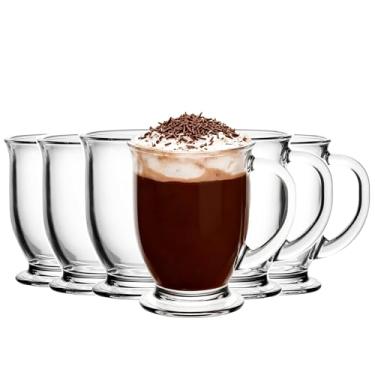 Imagem de binsakao Conjunto de canecas de café de vidro transparente de 170 a 425 g com alça - Canecas grandes para chá, expresso, café, cidra, chocolate quente, lavável na lava-louças