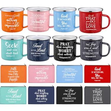 Imagem de Qinyoung Pacote com 16 presentes cristãos a granel para mulheres 340 g canecas de café cristãs versículo bíblico sacos de maquiagem com zíper inspiração presentes religiosos suprimentos de igreja para