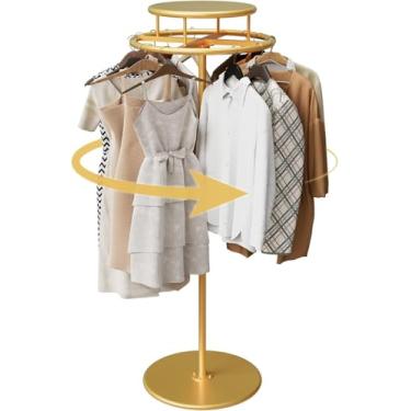 Imagem de Suporte de roupas redondo giratório de 360° com prateleira superior – suporte de roupas redondo dourado e suporte de exibição de roupas de varejo para boutiques, lojas, quartos, lavanderias – suporte