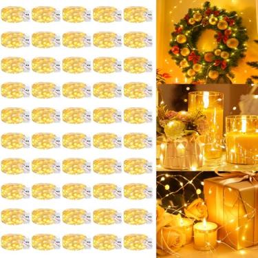 Imagem de Litogo Pacote com 50 luzes de fadas operadas a bateria com temporizador, 20 luzes de LED com 3 modos cintilantes, fio prateado à prova d'água de 2,1 m, mini pote de pedreiro a granel, decoração para