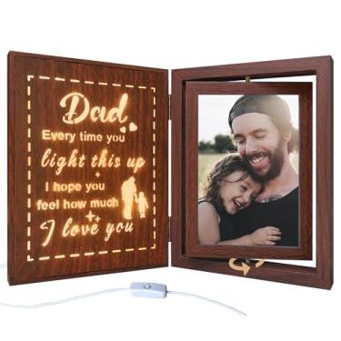 Imagem de soruney Porta-retrato para papai, presente de filha e filho, moldura giratória de madeira para pai, aniversário, Natal, presentes sentimentais exclusivos para o pai, comporta 2 fotos de 10 x 15 cm