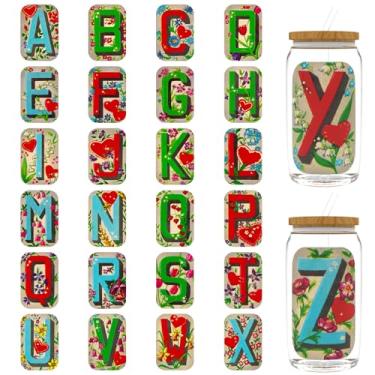 Imagem de Adesivos UV DTF para Dia dos Namorados - 24 Folhas Alfabeto UV DTF Cup Wraps para vidro de 473 ml, decalques DIY para copos, esfregar à prova d'água em transferências para artesanato (alfabeto de