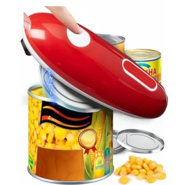 Imagem de Abridor de latas elétrico automático vermelho – mãos livres, abertura de lata com um toque para idosos, adequado para artrite, borda lisa, operado por bateria, utensílio de cozinha compacto seguro