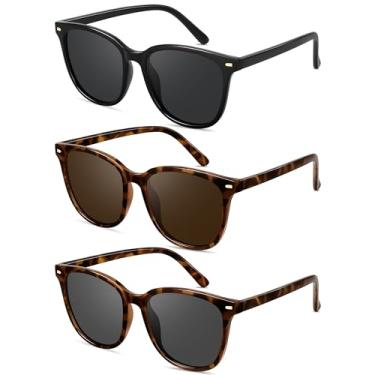 Imagem de YMRFW Óculos de sol retrô polarizados com armação grande para mulheres e homens, estilo vintage, óculos de sol com lentes de proteção UV400, Pacote com 3 (preto/cinza + tartaruga/marrom/cinza), 3pack
