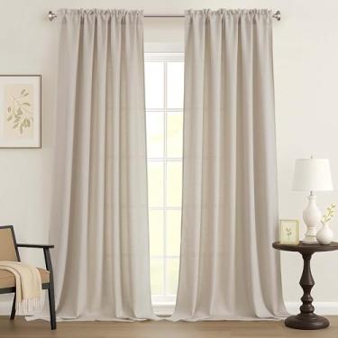 Imagem de Ebesto Conjunto de 2 painéis de cortinas de linho sintético com 2 painéis, cortinas texturizadas com filtro de luz semitransparente para porta de vidro deslizante, cortinas de janela com bolso duplo