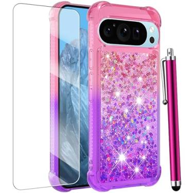 Imagem de Capa protetora para Google Pixel 10 Pro XL com protetor de tela, brilhante, líquido, flutuante, fofa, feminina, feminina, fina, de silicone TPU macio, à prova de choque, capa protetora à prova de