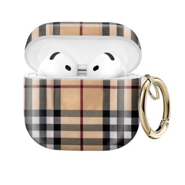 Imagem de Capa protetora compatível com AirPod 4 com chaveiro dourado para AirPods de quarta geração 2024. Capa protetora de fone de ouvido sem fio, à prova de choque, poeira, sem fio. (Camel Lattice)