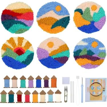 Imagem de Kit de porta-copos de agulha de perfuração para iniciantes e adultos, kit de bordado, passador, instruções de tecido, argola, fios, tufos, porta-copos, materiais de artesanato