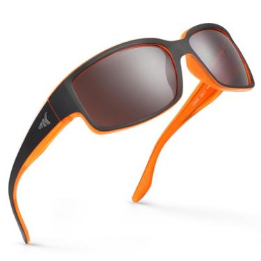 Imagem de Óculos de sol esportivos polarizados KastKing Skidaway para homens e mulheres, ideal para dirigir pesca e corrida, proteção UV, Frame: Matte Orange Blackout / Lens: Copper Base - White Steel Mirror, OS