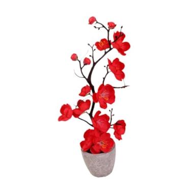 Imagem de FLCPJGV Arranjo Floral Artificial em Forma de Pequena Planta Artificial em Vaso, com Arranjo Decorativo de Flores Artificiais E Decoração de Mesa, Feito de Ma, Vermelho, Tamanho real