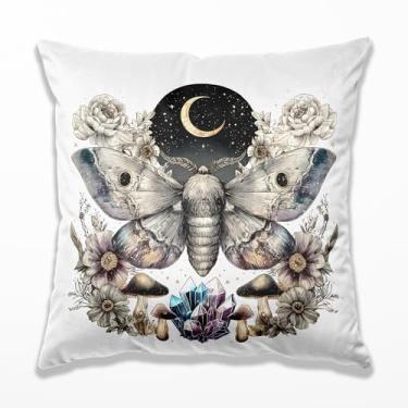 Imagem de TopXmai Capas de almofada mística gótica Boho Moody Moth Moon 45,7 x 45,7 cm, fronhas de borboleta floral Dark Academia, Witchy Cottagecore, decoração para quarto e sala de estar, sofá, A320-BZ-ZH