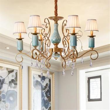 Imagem de Lustre retrô americano com LED, estilo europeu, luxuoso, para sala de estar, restaurante, quarto, escritório, casa de campo, hotel, café, escada (6 lâmpadas)