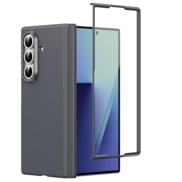 Imagem de LTLMYDAM Capa de couro para Samsung Galaxy Z Fold 7, protetor de tela, capa de dobradiça completa para câmera antirarranhões, capa fina, cinza, dobrável 7