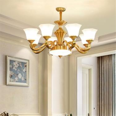 Imagem de Lustre americano de latão com LED, estilo europeu, luxuoso, para sala de estar, restaurante, quarto, villa, hotel, loja de roupas (8 lâmpadas).