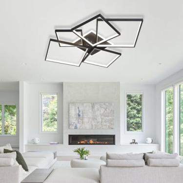 Imagem de Luminária de teto geométrica quadrada criativa para sala de estar, com intensidade regulável e controle remoto, temperatura de cor de 3000 a 6500K. Ideal para quarto, restaurante, escritório