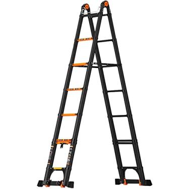 Imagem de OKUOKA Escada telescópica de extensão telescópica de alumínio com estrutura A, escada telescópica 2 em 1 multiuso, extra alta, multiuso, todo-poderoso, escada telescópica, portátil (tamanho: 1,7 m/5