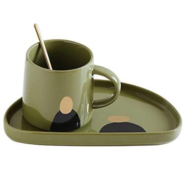 Imagem de Conjunto de canecas de café de cerâmica, xícaras de café para cozinha, com bandeja e colheres na alça, ótimo para conjunto de café para chá, café, cappuccino, bebidas, ótimo presente e decoração de