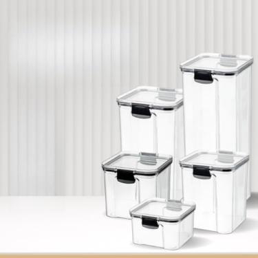 Imagem de Pote de armazenamento cafe Kit 5 Potes Herméticos Organizador Empilhavel Mantimentos Com Lacre Vedação 2.15L, 450ml, 710ml, 950ml