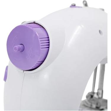Imagem de Mini Máquina de Costura Portátil, Doméstica, Bivolt, Compacta, para Iniciantes e Pequenos Reparos, com Pedal e Luz LED