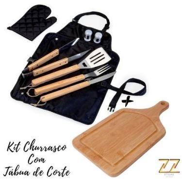 Imagem de Kit Churrasco 8 Peças Com Avental E Luva + Tábua De Corte - XBZ