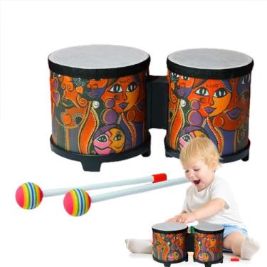Imagem de Bongo Drums Adultos,Bongo Drum | Conjunto de bateria infantil instrumento de percussão brinquedo musical - Tambor de com 2 baquetas coloridas, tambor artesanal para crianças e adultos