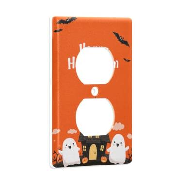 Imagem de Blueangle Placa de parede frente e verso para festa de Halloween, tamanho padrão, placas de cobertura de tomada elétrica de 1 gangue para decoração de quarto de escritório em casa, 4,53 x 2,76
