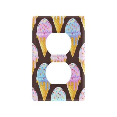Imagem de Blueangle Placa de parede de tomada dupla com padrão de sorvete, tamanho padrão, placas de cobertura de tomada elétrica de 1 gangue para decoração de quarto de escritório em casa, 4,53 x 2,76