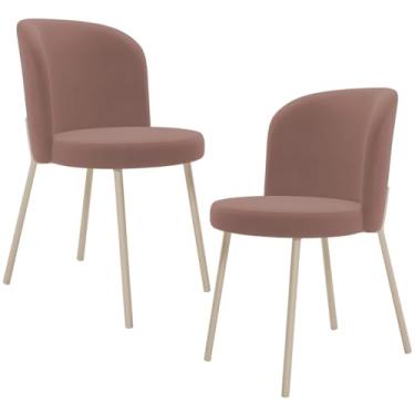 Imagem de Kit 02 Cadeiras para Sala de Jantar Cozinha Estofada Gavi Arena L02 Suede Rosê - Lyam Decor