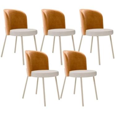 Imagem de Kit 5 Cadeiras Sala de Jantar Estofada Gavi Arena L02 Couríssimo Whisky Linho Cru - Lyam Decor