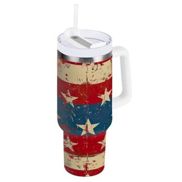 Imagem de xigua Copo American Star Flag de 850 g com tampa e canudo, aço inoxidável de vácuo duplo isolado garrafa de água esportiva suporte para copo de café de viagem à prova de vazamento para bebida gelada
