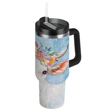 Imagem de SEHANY Copo Highland Cow 1,134 g com tampa e canudo, aço inoxidável de vácuo duplo isolado garrafa de água esportiva suporte para copo de café de viagem à prova de vazamento para bebida gelada