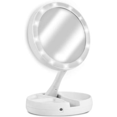 Imagem de Espelho com LED de Mesa com Aumento 10x, Dobrável para Maquiagem, Luz LED