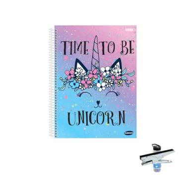 Imagem de Kit Caderno Feminino 1 Matéria com Capa Dura e 96 Folhas + Caneta Spiro e Grampeador