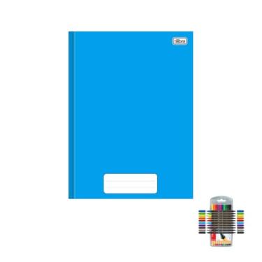 Imagem de Kit Caderno Brochura Capa Dura Pepper Azul 80 Folhas + Caneta Point 88 10 Cores + Marcador Artístico Dual Tip 10 Cores