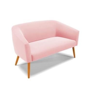Imagem de Sofá 2 Lugares Namoradeira Stella Pés Palito Castanho Suede Rosa Bebê 