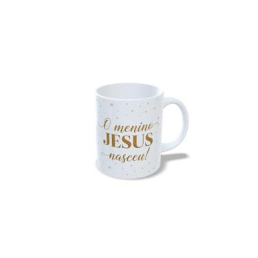 Imagem de Caneca de Cerâmica Branca com Tema Natalino, Design de Presépio, Jesus O Verdadeiro Sentido do Natal, Decoração de Natal com Estrelas Douradas (23184)