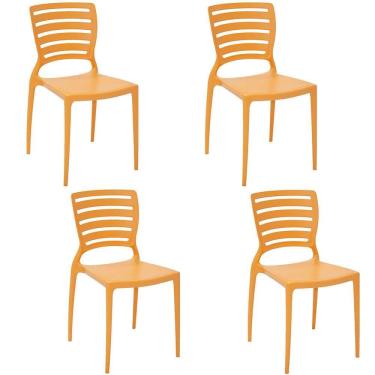Imagem de Kit 4 Cadeiras Tramontina Sofia Laranja sem Braços com Encosto Vazado Horizontal 92237090