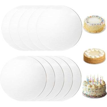 Imagem de 10 tábuas de bolo brancas - base circular de bolo de 20 cm, papelão descartável de pizza com classificação alimentar, à prova d'água e à prova de óleo