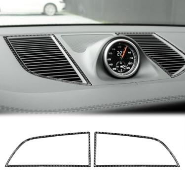 Imagem de SUNJIKA Compatível com console central de fibra de carbono para ar condicionado e saída de moldura para Porsche Macan 2014 2015 2016 2017 2018 2019 2020 2021 (preto 2 peças)