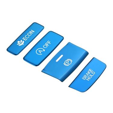 Imagem de TOMALL 4 peças de alumínio ECON e capa de botão de freio de estacionamento compatível com Honda Civic 2022 para Accord 2021-2025 console central interior auto freio de mão acessórios para carro (azul)