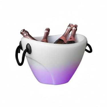 Imagem de Champanheira LED Decorativa, Polietileno Branco, 28x42x38cm, 13L, Iluminação 16 Cores, 4 Garrafas, Alça em Corda, Para Eventos e Festas