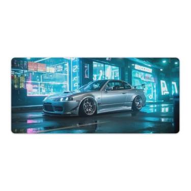 Imagem de HouLaiZhe JDM Car S15 Neon Night Grande Gaming Mouse Pads Tapete de Mesa Base de Borracha Antiderrapante Laptop Acessórios de Computador Suprimentos Bloco de Escrita para Escritório Casa 40 x 90 cm