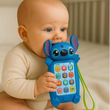 Imagem de Brinquedo Educativo Infantil Interativo Tipo Celular Telefone Phone com Musica Luzes – Com Cetificação IMMETRO – Mordedor para Bebê Inspirado no Stitch