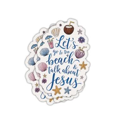 Imagem de Adesivo de vinil Let's Go to The Beach and Talk About Jesus, citação costeira da fé cristã para crentes, grupos da igreja, adolescentes, adultos, mães, pais, presente para amigos, estudantes 7,6 cm