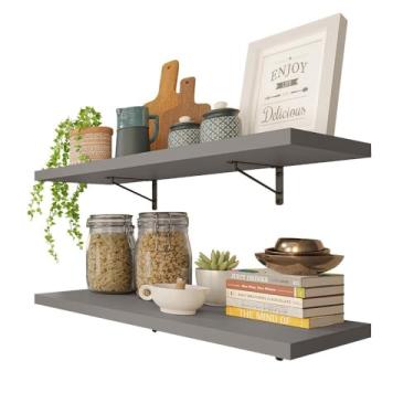 Imagem de Kit 2 Prateleiras Suspensas para Cozinha Madesa 60 cm com Mão Francesa - Cinza