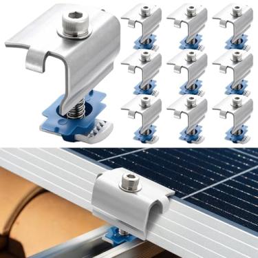 Imagem de Silkfly 10 braçadeiras de extremidade de painel solar para canal de suporte de aço de 3,5 cm, kit de painel solar com grampos e porcas cônicas para montagem de painéis (braçadeira final)