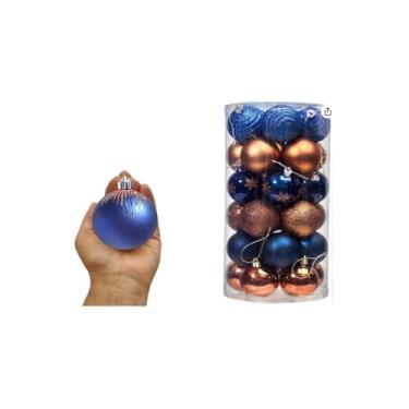 Imagem de Kit Bolas Natalinas para Decoração de Árvores, 24 Unidades, Azul, Plástico, 6cm de Diâmetro, com Glitter e Efeito Espelhado