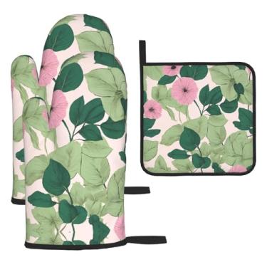 Imagem de Almofadas de lírio preto - Conjunto de cozinha essencial com 3 peças, luvas seguras para calor e aderência de tampa, proteção para churrasco no forno, design de armazenamento suspenso.