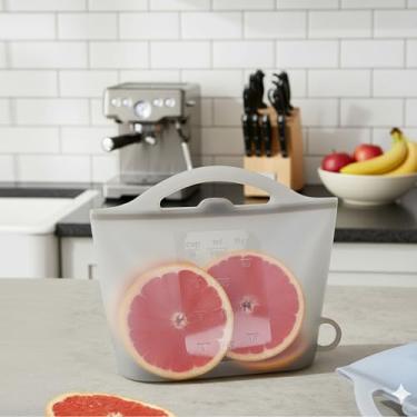 Imagem de Conjunto de 3 recipientes de silicone para armazenamento de alimentos, à prova de vazamento, reutilizável, despensa, congelador, organização, empilhável (cinza)